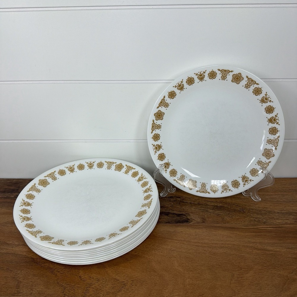VTG Corelle by Corning Butterfly Gold Dinner Plates Set of 11 Cottagecore *Wear